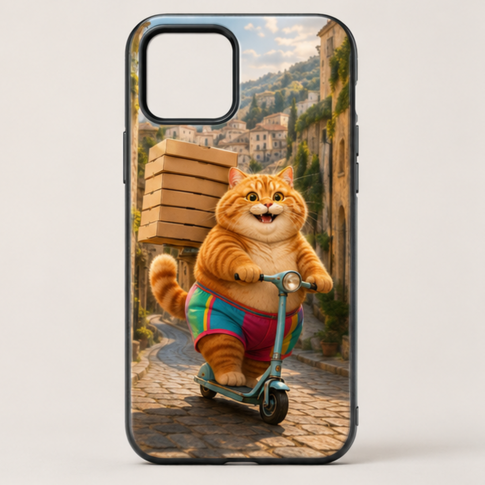 Rainbow Shorts Adventure Cat — Pizza Hill Delivery Vertical Tough Phone Case — front view