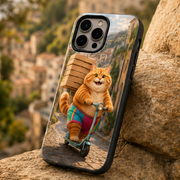 Rainbow Shorts Adventure Cat — Pizza Hill Delivery Vertical Tough Phone Case — true back or opposite-side view