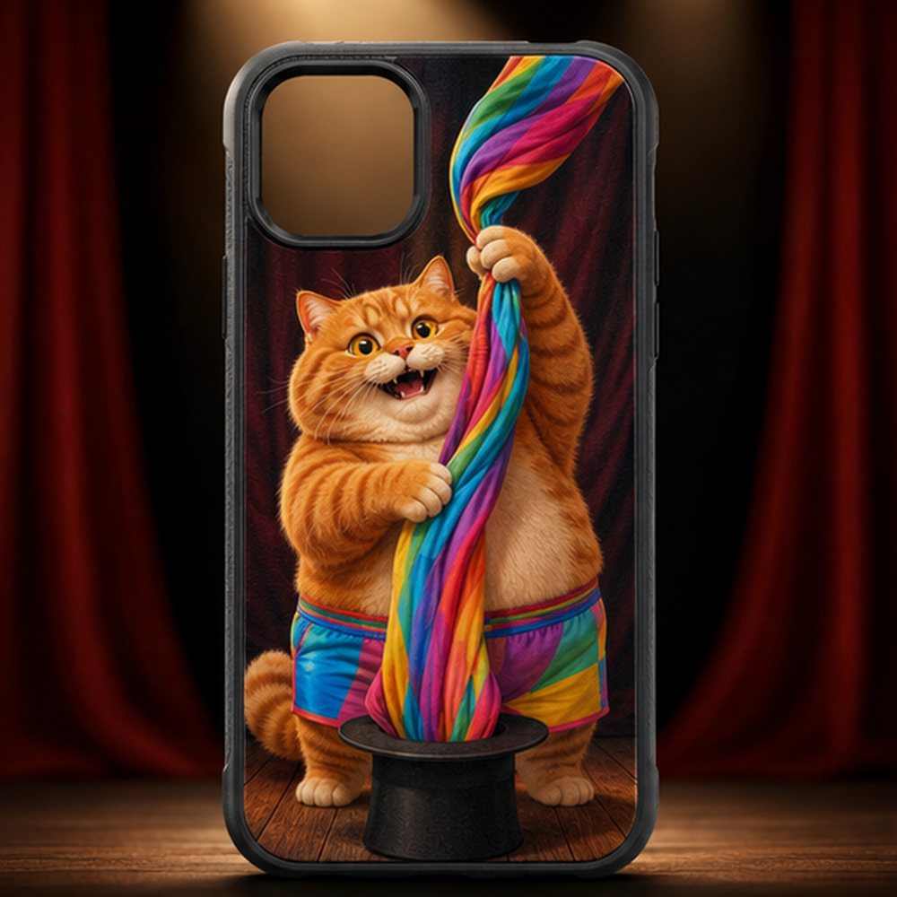 Rainbow Shorts Adventure Cat — Endless Scarf Trick Vertical Tough Phone Case — front view