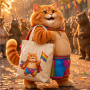 Rainbow Shorts Adventure Cat — Confetti Parade Leader Canvas Tote Bag — lifestyle view