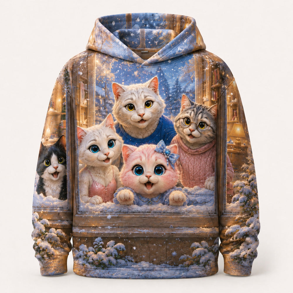 First Snow Window Pullover Hoodie single front view — The Fluffy Fam