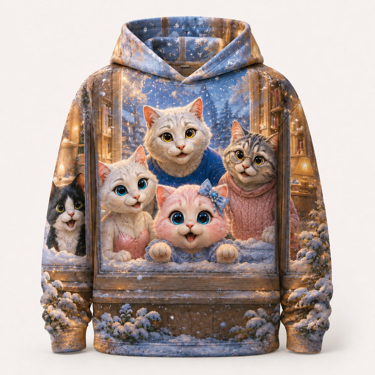 First Snow Window Pullover Hoodie single front view — The Fluffy Fam