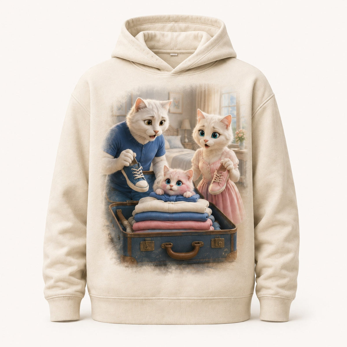 Suitcase Stowaway Pullover Hoodie single front view — The Fluffy Fam