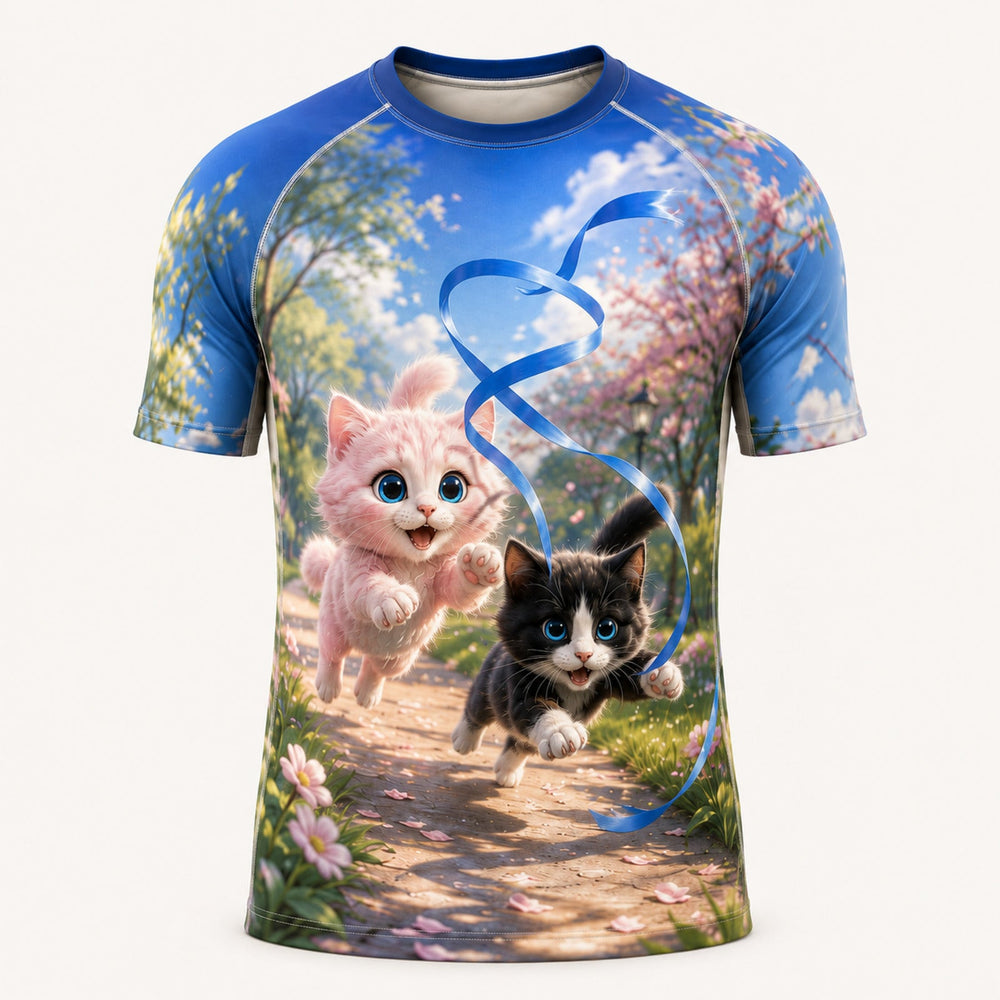 Ribbon Dash Short-Sleeve Compression Shirt single front view — The Fluffy Fam