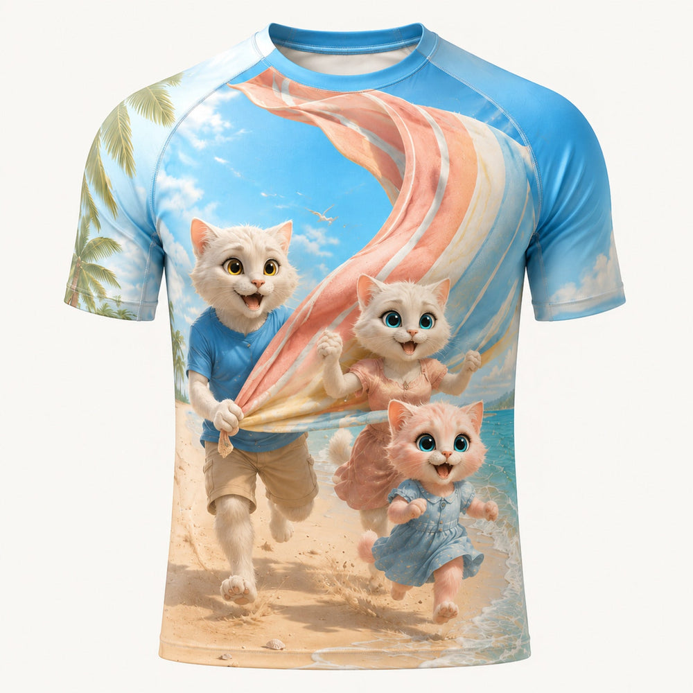 Beach Towel Rescue Short-Sleeve Compression Shirt single front view — The Fluffy Fam