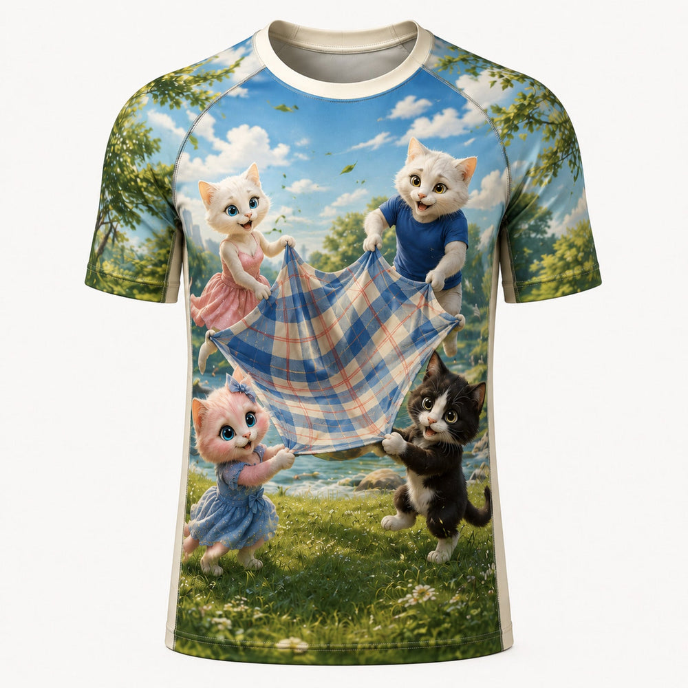 Picnic Blanket Catch Short-Sleeve Compression Shirt single front view — The Fluffy Fam