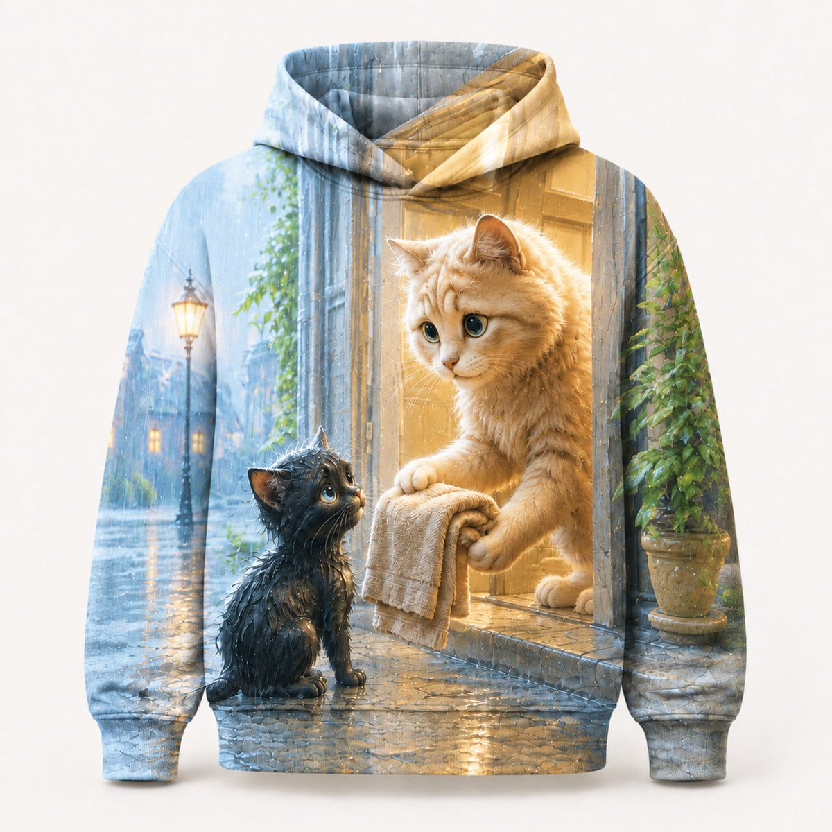 Doorstep Guest Pullover Hoodie single front view — The Fluffy Fam