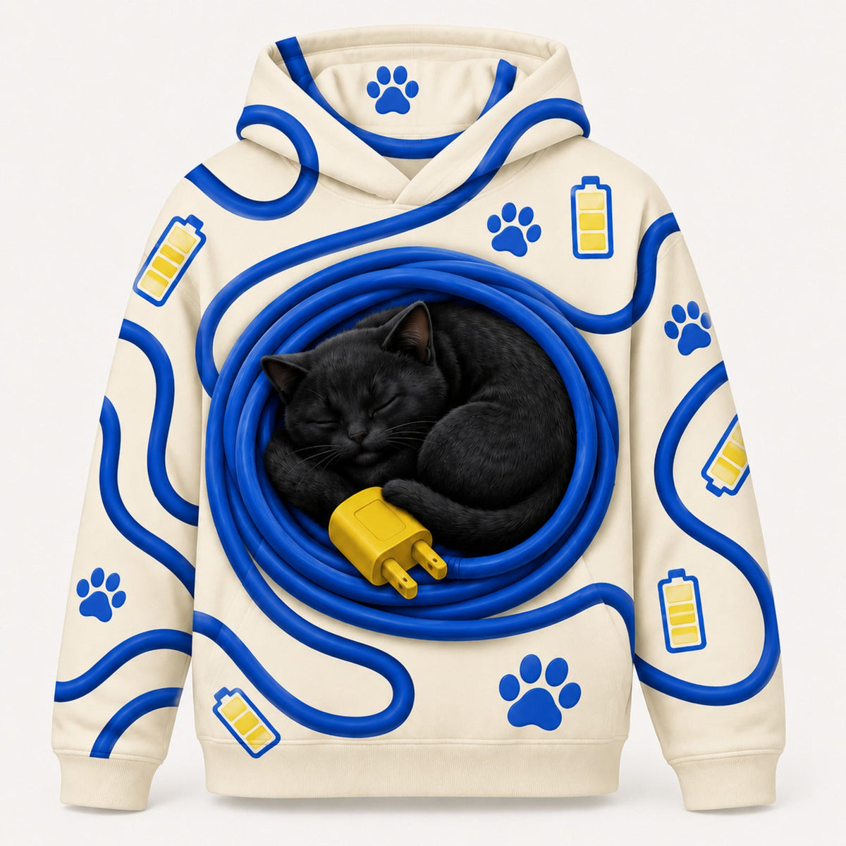 Cable Coil Charge Pullover Hoodie single front view — The Fluffy Fam
