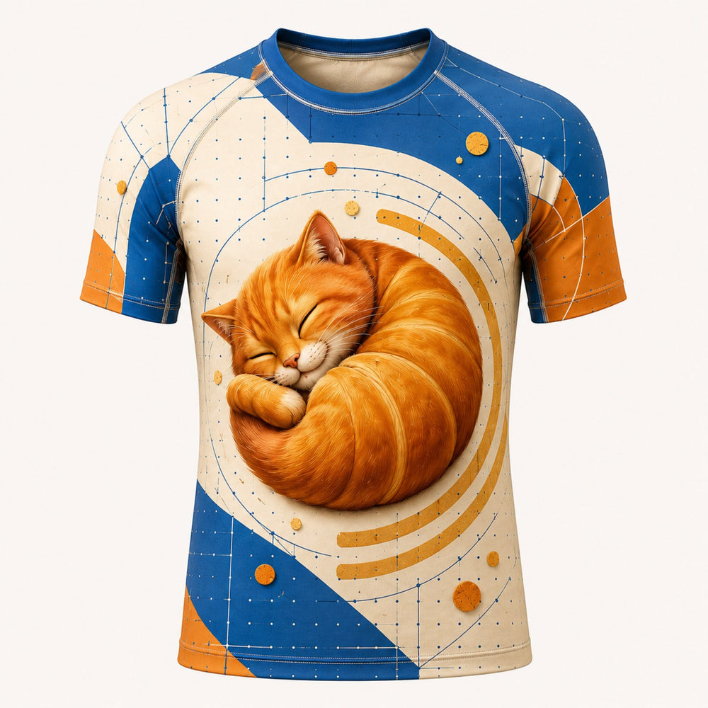 Croissant Cat Blueprint Short-Sleeve Compression Shirt single front view — The Fluffy Fam