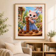 Acorn Cup Stack art print in a representative framed reading-nook display; frame and mat not included