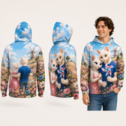 Anemone Windmill Hill — All-Over Print Hoodie — inferred back, side and adult model views from approved front artwork