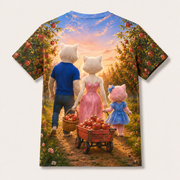 Apple Orchard Wagon — All-Over Print T-Shirt — inferred back view from approved front artwork — The Fluffy Fam