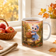 Autumn Basket Relay ceramic mug, representative lifestyle visualization in a bright autumn breakfast nook