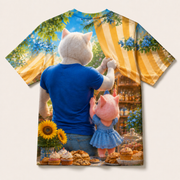 Bakery Awning Button-Up — All-Over Print T-Shirt — inferred back view from approved front artwork — The Fluffy Fam