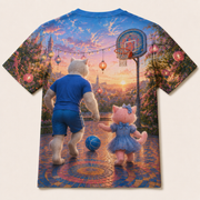 Basketball Mosaic Bounce — All-Over Print T-Shirt — inferred back view from approved front artwork — The Fluffy Fam