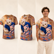 Bead Necklace Pattern T-Shirt — inferred back, three-quarter and natural model views — The Fluffy Fam