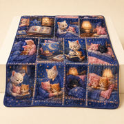 Bedtime Story Patchwork polyester fleece blanket, representative expanded view of the flat printed face — The Fluffy Fam