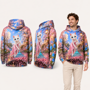 Bellflower Drain Clearing — All-Over Print Hoodie — inferred back, side and adult model views from approved front artwork
