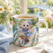 Bicycle Bridge Streamer ceramic mug representative garden lifestyle visualization — The Fluffy Fam