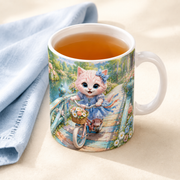 Bicycle Bridge Streamer ceramic mug glaze, rim and tea detail — The Fluffy Fam