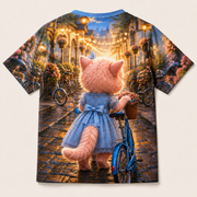 Bicycle Saddle Save — All-Over Print T-Shirt — inferred back view from approved front artwork — The Fluffy Fam