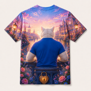 Blue-Hour Bridge — All-Over Print T-Shirt — inferred back view from approved front artwork — The Fluffy Fam