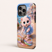 Boardwalk Ribbon Wheel tough phone case three-quarter back and side view; representative product visualization, camera cutout varies by selected model