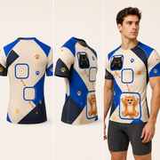 Box Size Exchange Short-Sleeve Compression Shirt — inferred back, side and adult model views from approved front artwork