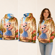 Bright Shadow Puppets Hoodie — inferred back, three-quarter and natural model views — The Fluffy Fam