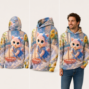 Bubble Bath Sail all-over print hoodie — inferred back, three-quarter side, and adult model views