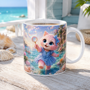 Representative lifestyle visualization of Bubble Cove Treasure ceramic mug in a bright coastal setting