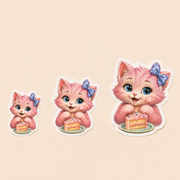 Representative 3, 4 and 5 inch Cake Smudge Face die-cut sticker size comparison; options sold individually — The Fluffy Fam
