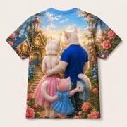 Camellia Letterbox Hello — All-Over Print T-Shirt — inferred back view from approved front artwork — The Fluffy Fam