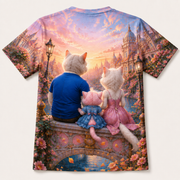 Canal Leaf Catch — All-Over Print T-Shirt — inferred back view from approved front artwork — The Fluffy Fam