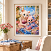 Representative framed sewing-room visualization of Carnation Sewing Table art print; print sold unframed, frame and mat not included