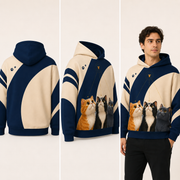 Ceiling Bug Committee pullover hoodie — inferred continuous back, three-quarter side, and adult model views
