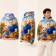 Celebration Picnic Bell Hoodie — inferred back, three-quarter and natural model views — The Fluffy Fam