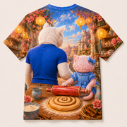 Cinnamon Spiral Spin — All-Over Print T-Shirt — inferred back view from approved front artwork — The Fluffy Fam