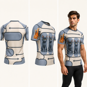 Copy-Paste Cat Error Short-Sleeve Compression Shirt — inferred back, side and adult model views from approved front artwork