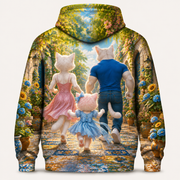 Courtyard Mosaic Hop — All-Over Print Hoodie — inferred back view from approved front artwork — The Fluffy Fam