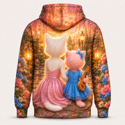 Courtyard Music Hour — All-Over Print Hoodie — inferred back view from approved front artwork — The Fluffy Fam