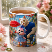 Representative visualization of the Covered Walkway Rain Tap ceramic mug rim, glossy glaze and hot tea in use
