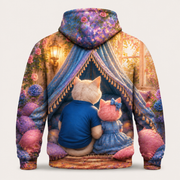Cozy Blanket Fort — All-Over Print Hoodie — inferred back view from approved front artwork — The Fluffy Fam