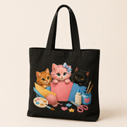 Black Craft Day Carryall cotton canvas tote in a three-quarter view with front artwork only