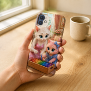 Crayon Box Sort tough phone case lifestyle hand-held view; representative product visualization, camera cutout varies by selected model