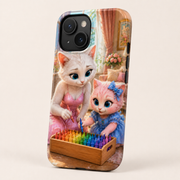 Crayon Box Sort tough phone case three-quarter back and side view; representative product visualization, camera cutout varies by selected model