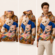 Crayon Garden Morning — All-Over Print Hoodie — inferred back, side and adult model views from approved front artwork