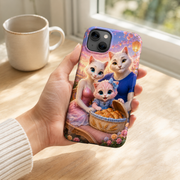 Crescent Roll Peek tough phone case lifestyle hand-held view; representative product visualization, camera cutout varies by selected model