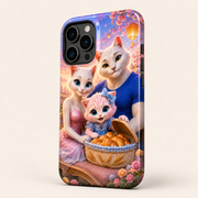 Crescent Roll Peek tough phone case three-quarter back and side view; representative product visualization, camera cutout varies by selected model