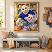 Representative framed display of Cubby Treasure Tidy in a family storage nook; frame and mat not included